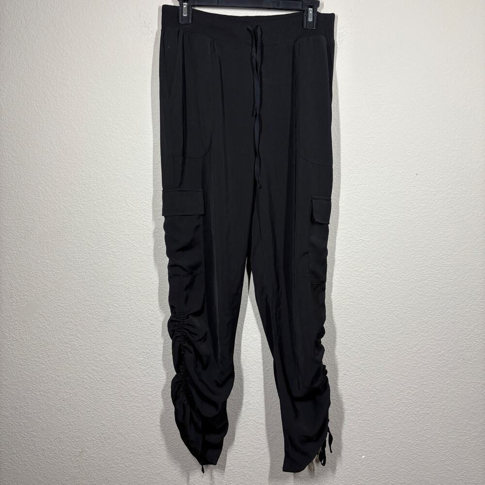 Superdown Womens Medium Ruched Ankle Drawstring Cargo Pants Black Pockets